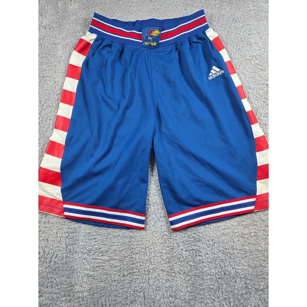 Adidas Kansas Jayhawks Shorts Medium Blue Mens Basketball Striped 762PA 15